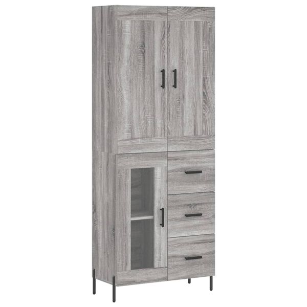 vidaXL Hoge kast 69,5x34x180 cm bewerkt hout grijs sonoma eikenkleurig