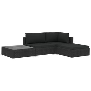 vidaXL 4-delige Loungeset met kussens poly rattan zwart