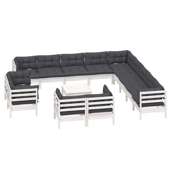 vidaXL 14-delige Loungeset met kussens massief grenenhout wit