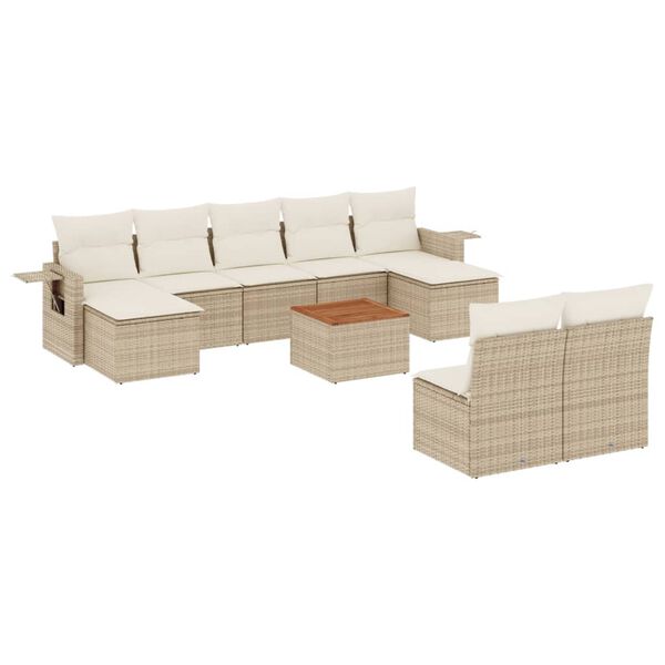 vidaXL 10-delige Loungeset met kussens poly rattan beige