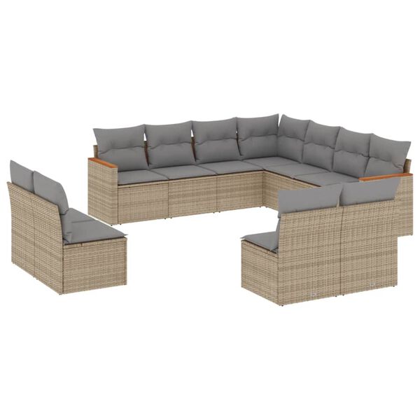 vidaXL 11-delige Loungeset met kussens poly rattan gemengd beige