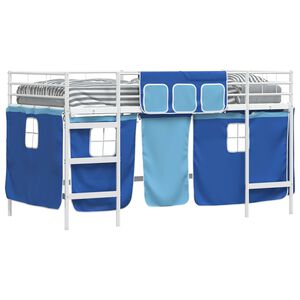 vidaXL Bunkbed voor kinderen met gordijnen Wit en Blauw 107 x 203 cm