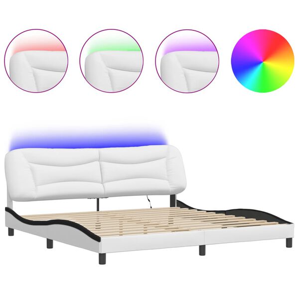 vidaXL Bedframe met LED zonder matras "Hvar" wit en zwart 200x200 cm