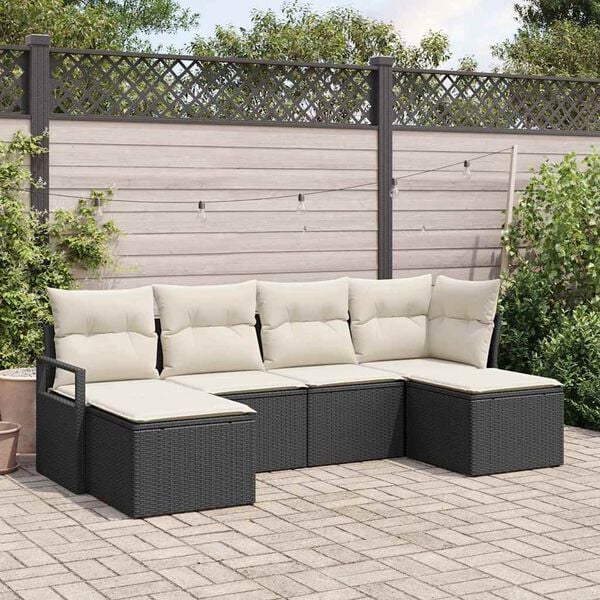 vidaXL Tuin Sofa Set met kussen met opslag 6 pcs Zwart en Cr&egrave;me