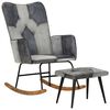 vidaXL Schommelstoel met voetensteun echt leer en canvas grijs