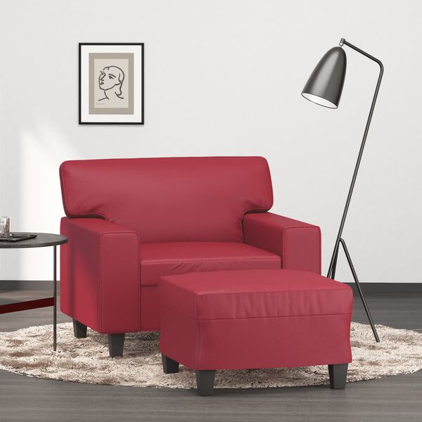 vidaXL Fauteuil met voetenbank 60 cm kunstleer wijnrood