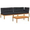 vidaXL 3-delige Loungeset pallet met kussens massief acaciahout
