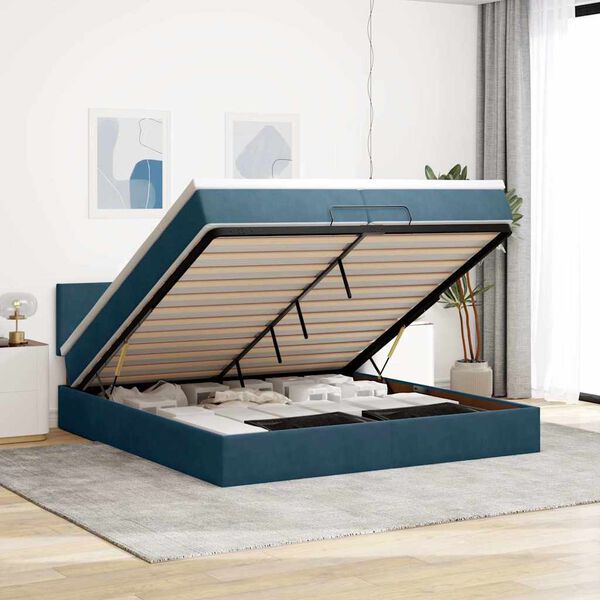 vidaXL Ottoman bed met matras 200x200 cm fluweel donkerblauw