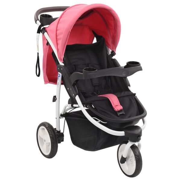 vidaXL Kinderwagen met 3 wielen roze en zwart
