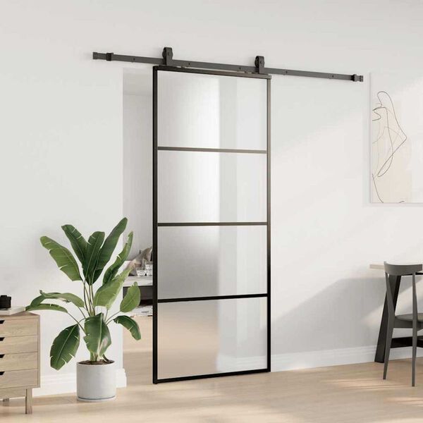 vidaXL Schuifdeur met beslagset 90x205 cm ESG glas zwart