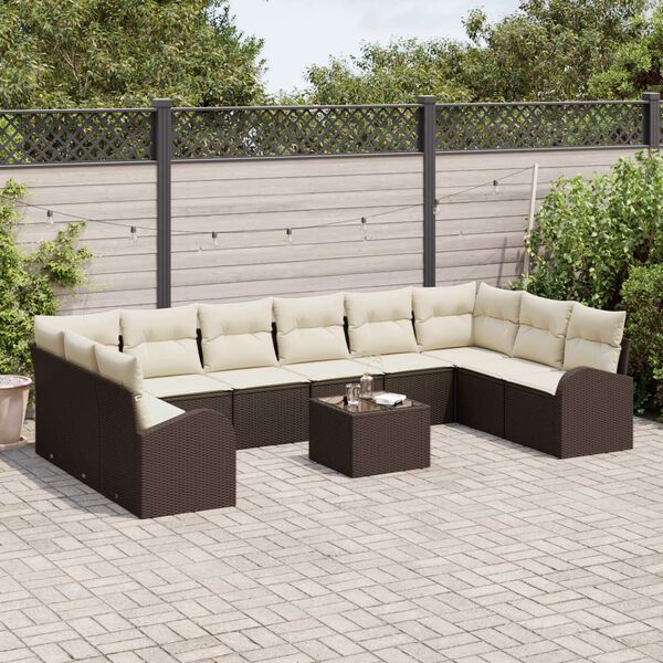 vidaXL Tuinbankenset met kussen 11 pcs Bruin en Cr&egrave;me poly rattan