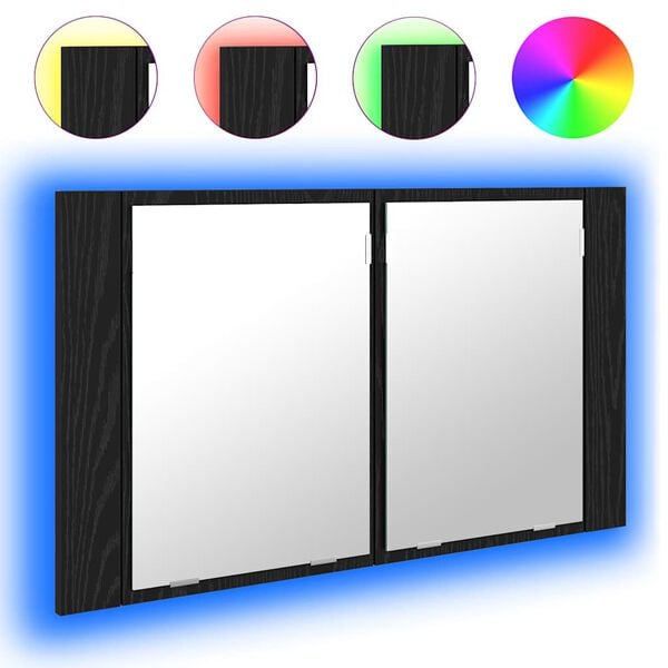 vidaXL Badkamer spiegelkast Zwart Eiken 80 x 12 x 45 cm Bewerkt hout