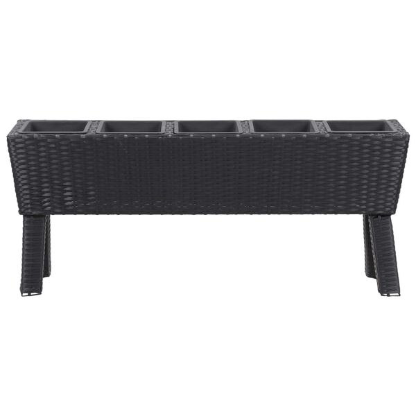vidaXL Plantenbak verhoogd met 5 potten 118x25x50 cm poly rattan zwart