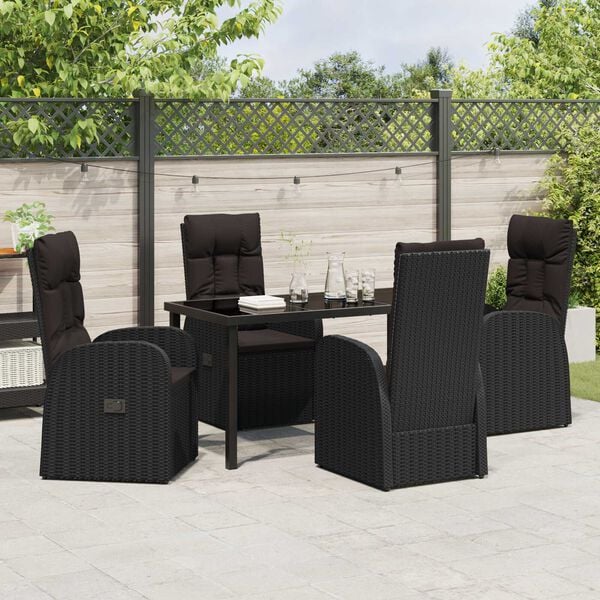 vidaXL Tuin eettafelset met kussen 5 pcs Zwart poly rattan