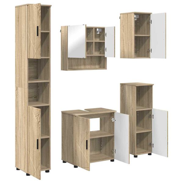 vidaXL Badkamermeubelset 5 pcs Sonoma Eiken Bewerkt hout & Metaal