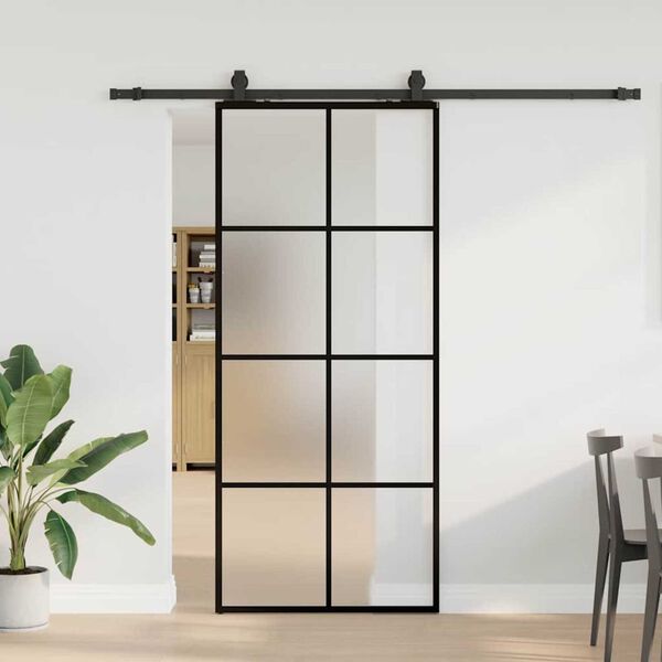 vidaXL Schuifdeur met beslagset 90x205 cm ESG glas zwart