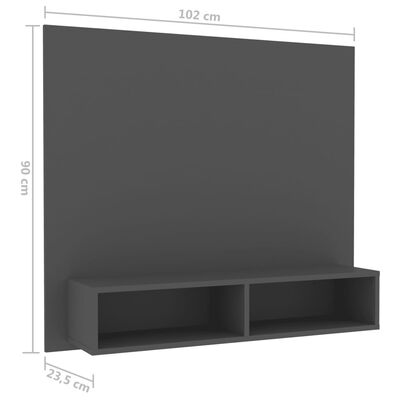 vidaXL Tv-wandmeubel 102x23,5x90 cm spaanplaat grijs