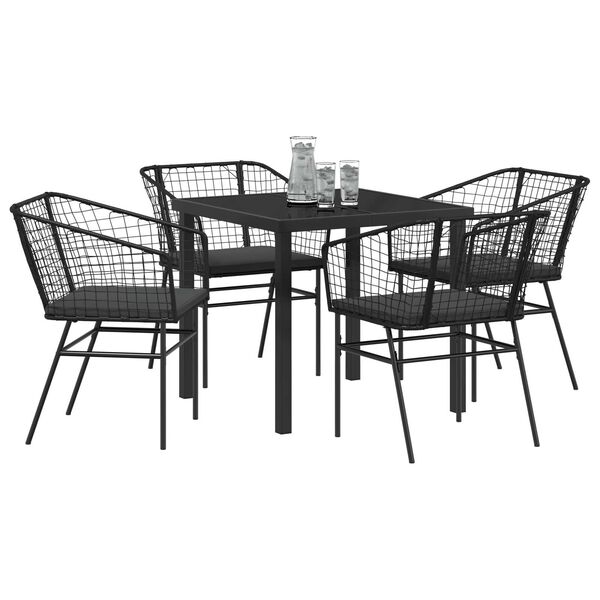 vidaXL Tuin eettafelset 5 pcs Zwart poly rattan