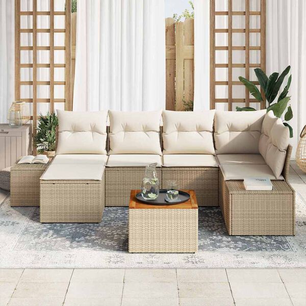 vidaXL Tuinbankenset met kussen 7 pcs Beige poly rattan
