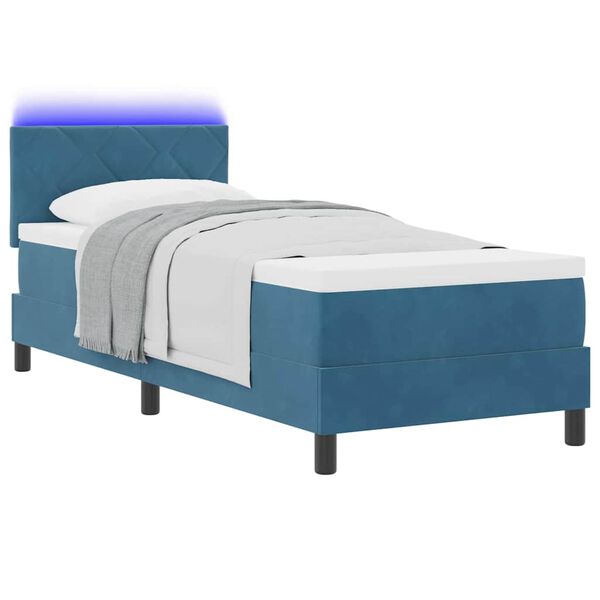 vidaXL LED Box Spring Bed met matras Donkerblauw 80 x 200 cm Fluweel