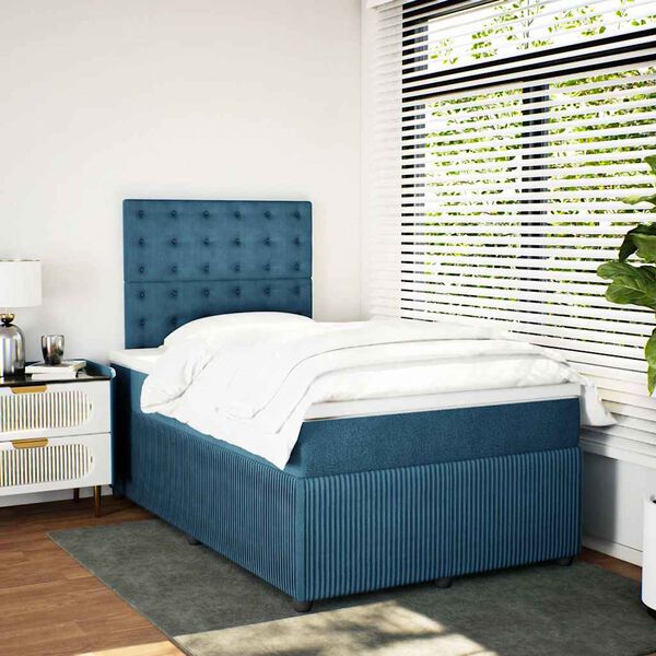 vidaXL Boxspring met matras fluweel donkerblauw 120x200 cm