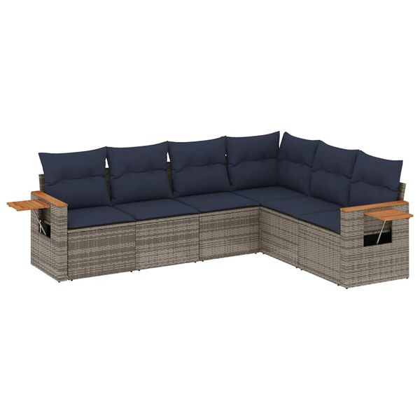 vidaXL 6-delige Loungeset met kussens poly rattan grijs