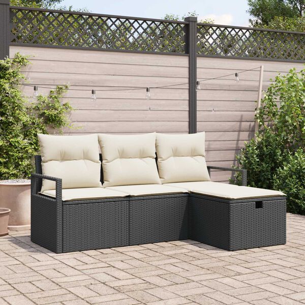 vidaXL Tuin Sofa Set met kussen met opslag 4 pcs Zwart Poly riet