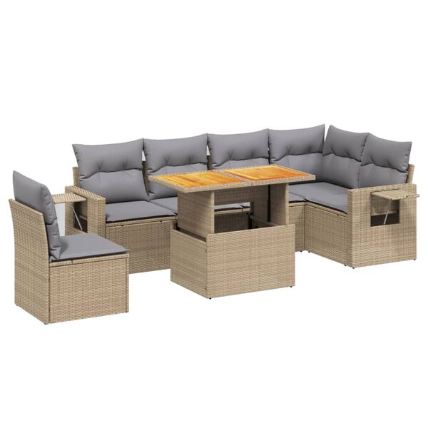 vidaXL 7-delige Loungeset met kussens poly rattan beige