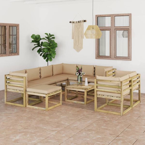 vidaXL 10-delige Loungeset met kussens ge&iuml;mpregneerd grenenhout