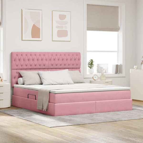vidaXL Opbergbed met LED met matras met LED Roze 160 x 200 cm Fluweel