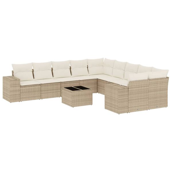 vidaXL 11-delige Tuinset met kussens poly rattan beige