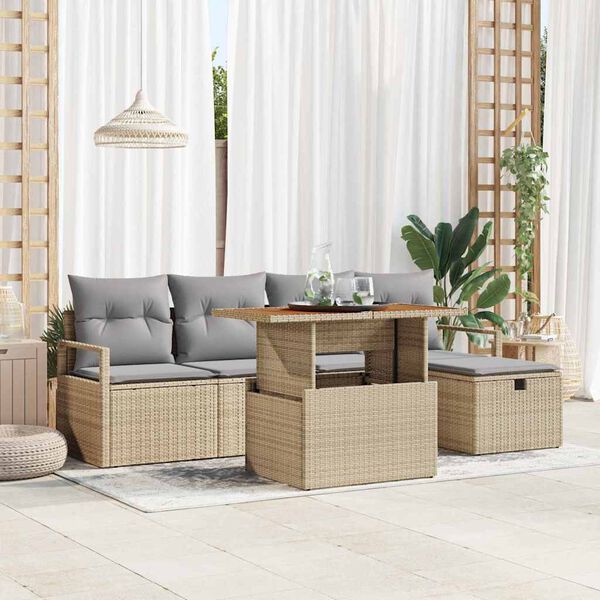 vidaXL Tuin Sofa Set 6 pcs Beige poly rattan