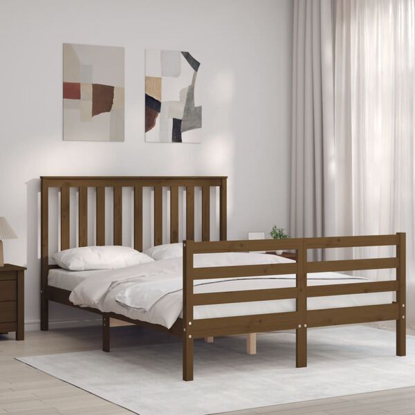 vidaXL Bedframe met hoofdbord massief hout honingbruin 140x190 cm
