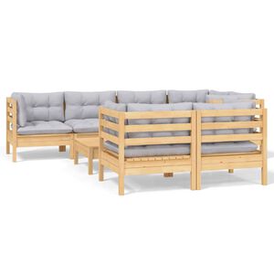 vidaXL 8-delige Loungeset met grijze kussens massief grenenhout