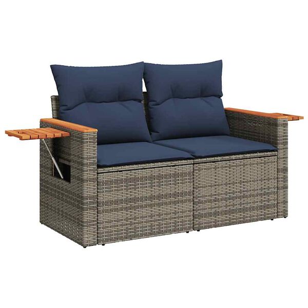 vidaXL 5-delige Loungeset met kussens poly rattan acacia grijs