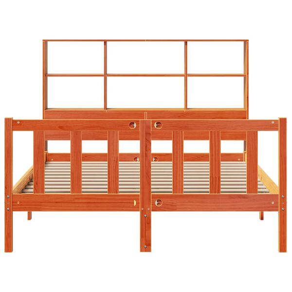 vidaXL Bed met boekenkast zonder matras grenenhout wasbruin 135x190 cm