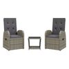 vidaXL 3-delige Tuinset met kussens poly rattan grijs
