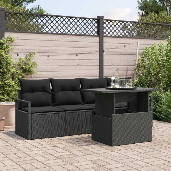 vidaXL Tuin Sofa Set met kussen met opslag 5 pcs Zwart Poly riet
