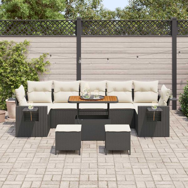 vidaXL Tuin Sofa Set met kussen 10 pcs Zwart en cr&egrave;me 90 x 55 x 71 cm