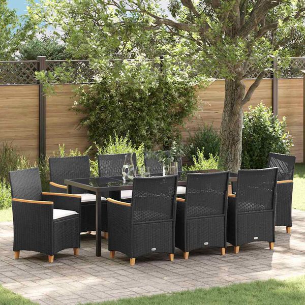 vidaXL Tuin Eetset 9 pcs Zwart poly rattan