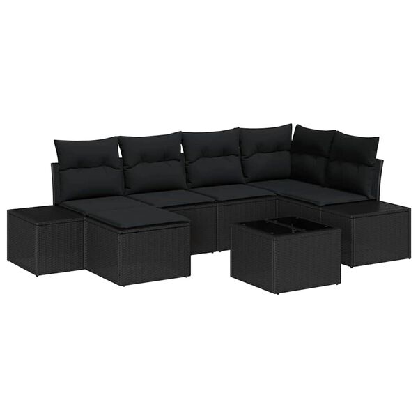 vidaXL Tuin Sofa Set met kussen 7 pcs Zwart poly rattan