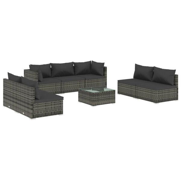 vidaXL 8-delige Loungeset met kussens poly rattan grijs