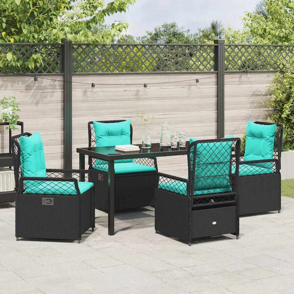vidaXL Tuin eettafelset 5 pcs Zwart poly rattan