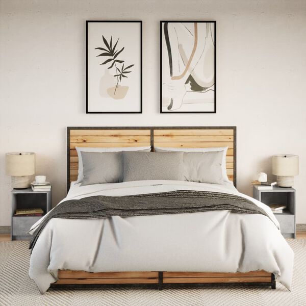 vidaXL Nachtkastjes met LED-verlichting 2 st bewerkt hout betongrijs