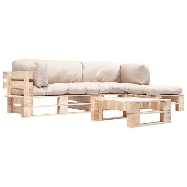vidaXL 4-delige Loungeset pallet met zandkleurige kussens hout