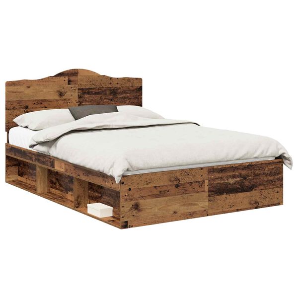vidaXL Bedframe met hoofdeinde Oudhout 150 x 200 cm Massief grenenhout