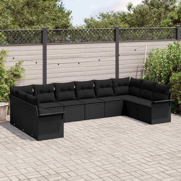 vidaXL Tuin Sofa Set met opslag 10 pcs Zwart poly rattan
