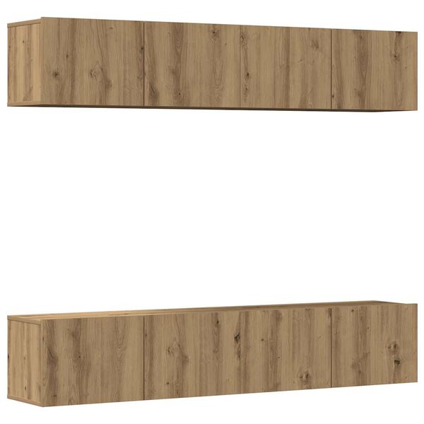 vidaXL Tv-wandkasten 4 st bewerkt hout artisanaal eikenkleurig