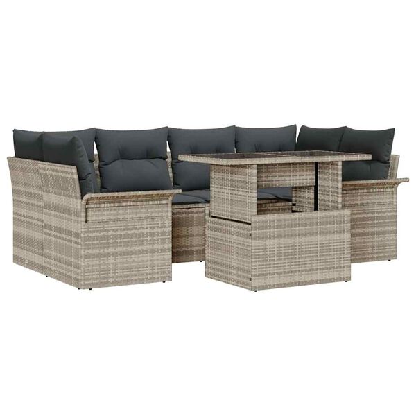 vidaXL Tuin Sofa Set met kussen 7 pcs Lichtgrijs Poly riet