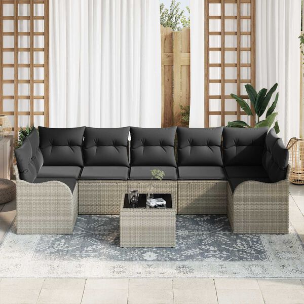 vidaXL Tuin Sofa Set met kussen 8 pcs Licht Grijs en Donker Grijs